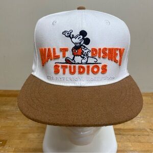Walt Disney Studios Hat White Mickey Mouse Adjustable Cap Wool Brim 100 Year
